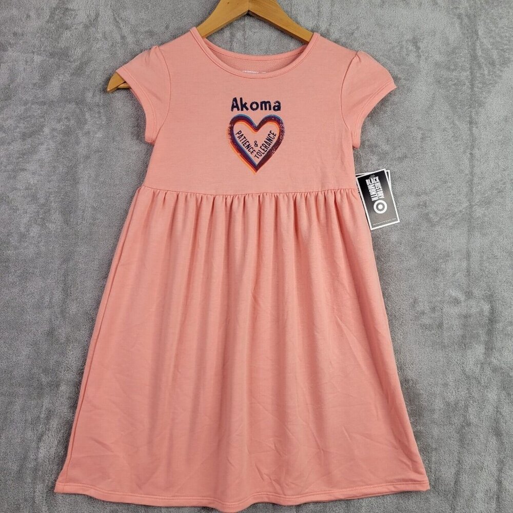 Girls Pink Ruffle Cap Sleeve Akoma Dress Hearts Crew Black History Month S 6/6S
